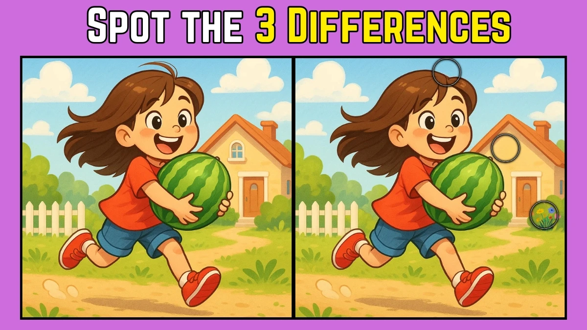 Spot the Difference: Within 7 Seconds Spot The 3 Differences in this Girl with Watermelon Image