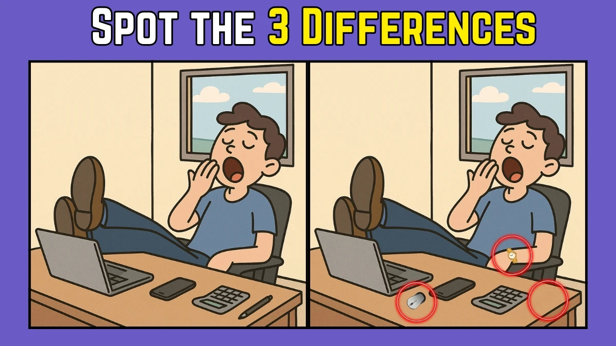 Spot the Difference: Within 7 Seconds Spot The 3 Differences in this Guy Chilling in Office Image