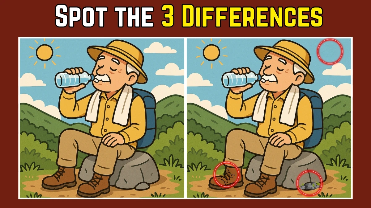 Spot the Difference: Within 7 Seconds Spot The 3 Differences in this Old Man Drinking Water Image