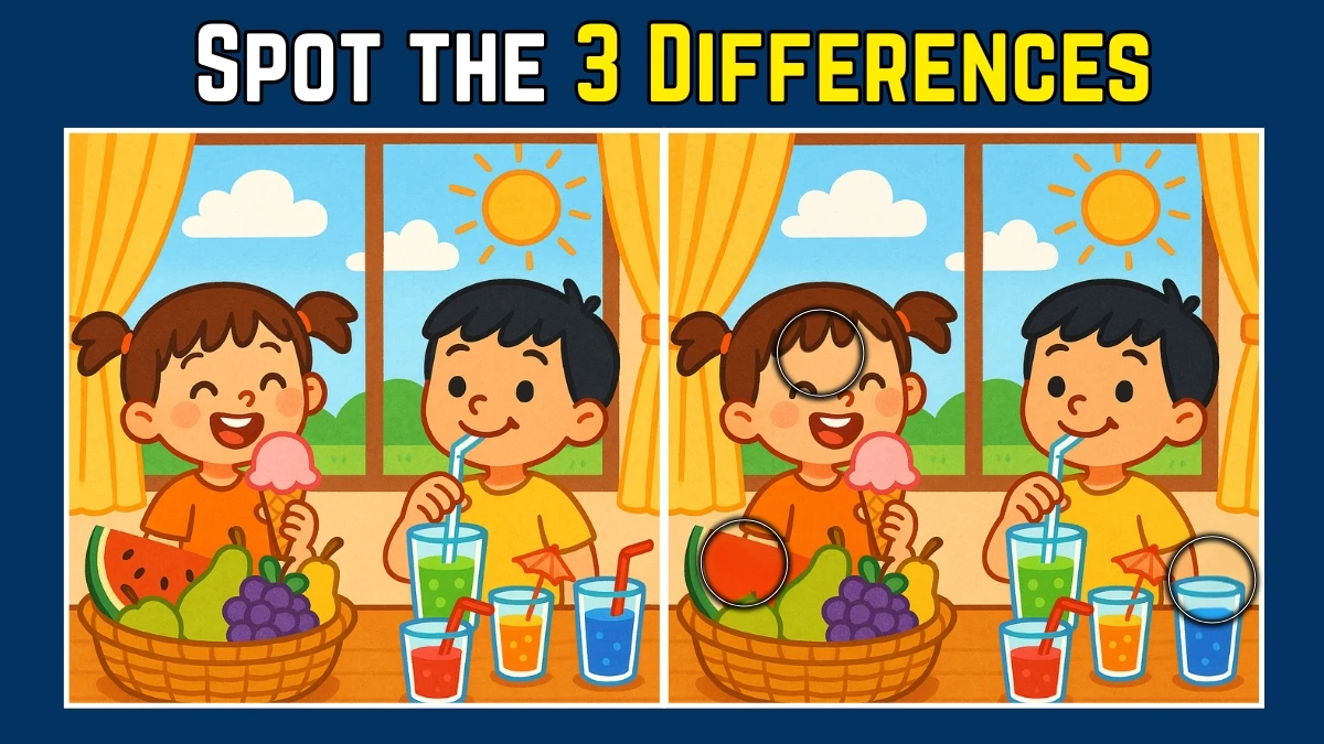 Spot the Difference: Within 9 Seconds Spot The 3 Differences in this Children eating Ice cream and Juice Image