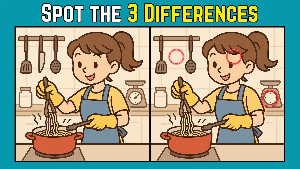 Spot the Difference: Within 9 Seconds Spot The 3 Differences in this Mom Cooking Noodles Image
