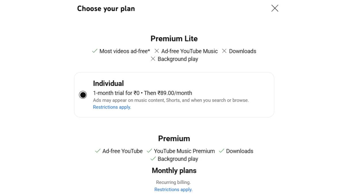 YouTube Premium Lite India: Ad-Free Videos for Just Rs 89, How It Stacks Up Against Top Streaming Plans