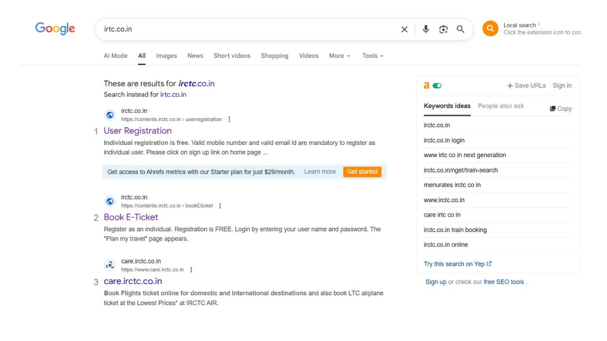 IRCTC Websites irctc.com and irctc.co.in Missing from Google Search Results