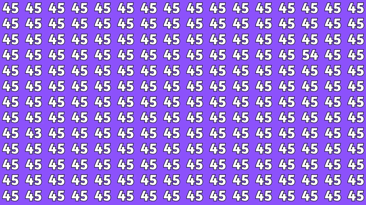 Brain Teaser: Within 7 Seconds Spot The Inverted 54 and 43 among 45s