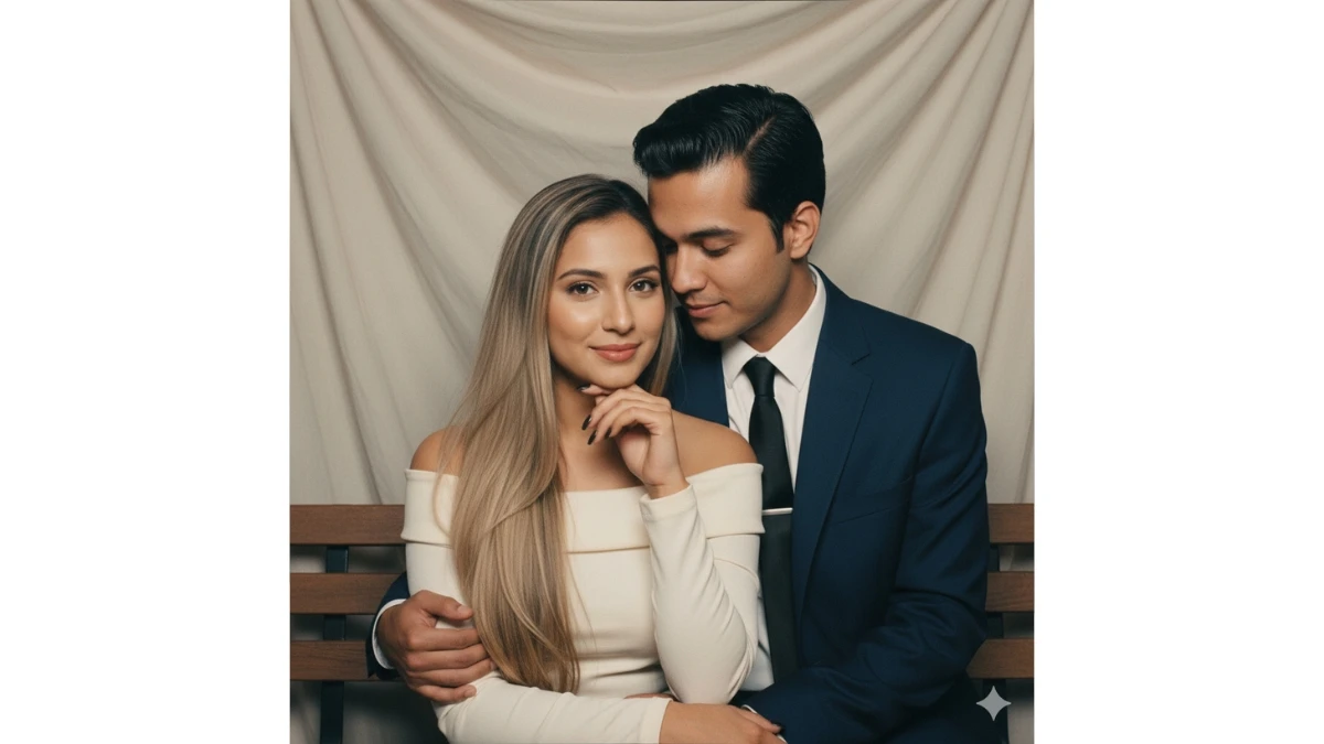 A romantic photo booth style portrait of a young couple.