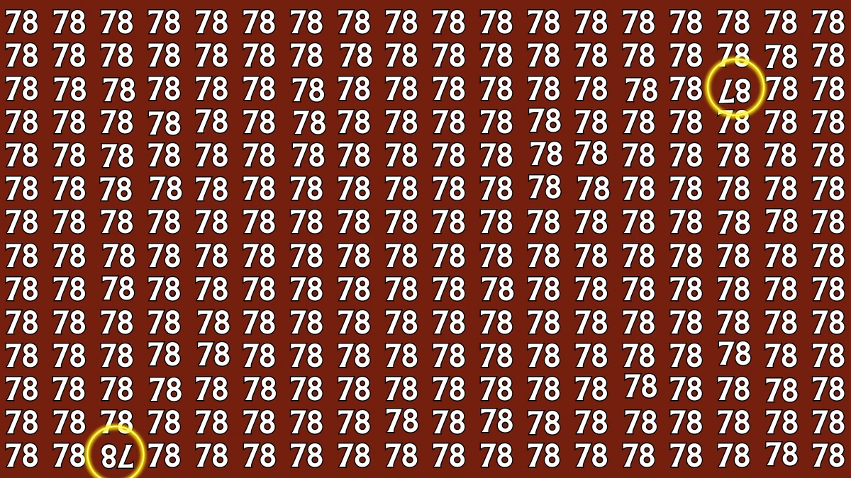 Optical Illusion: Within 7 Seconds Spot The Inverted 87 and 78 among 78s