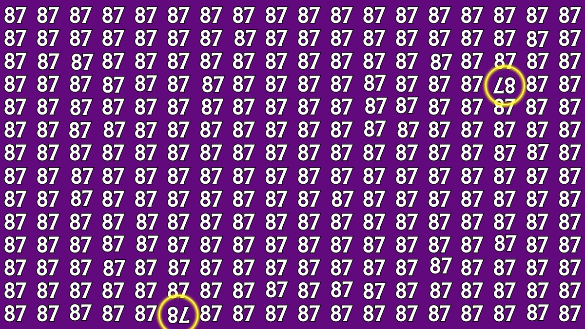 Optical Illusion: Within 8 Seconds Spot The Inverted 87 and 78 among 87s