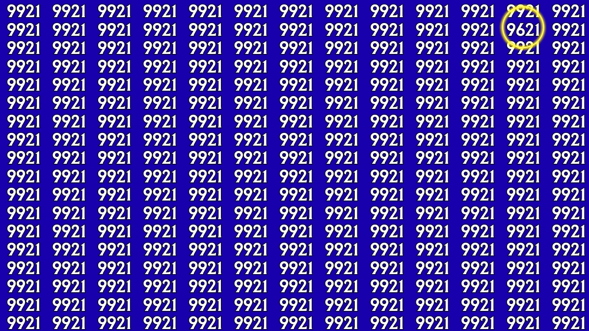 Optical Illusion: Within 9 Seconds Spot the Number 9621 among 9921
