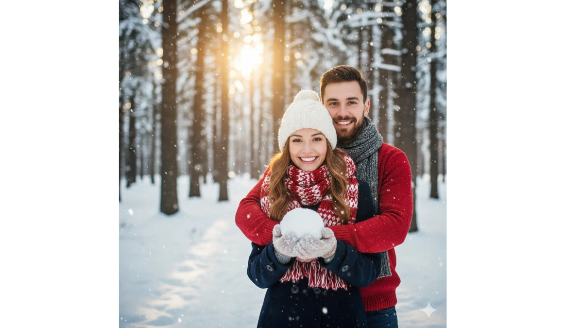 10 Gemini AI Snow Photo Editing Prompts Copy-Paste for Couples