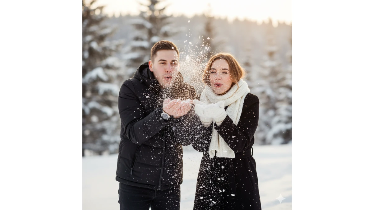 10 Gemini AI Snow Photo Editing Prompts Copy-Paste for Couples