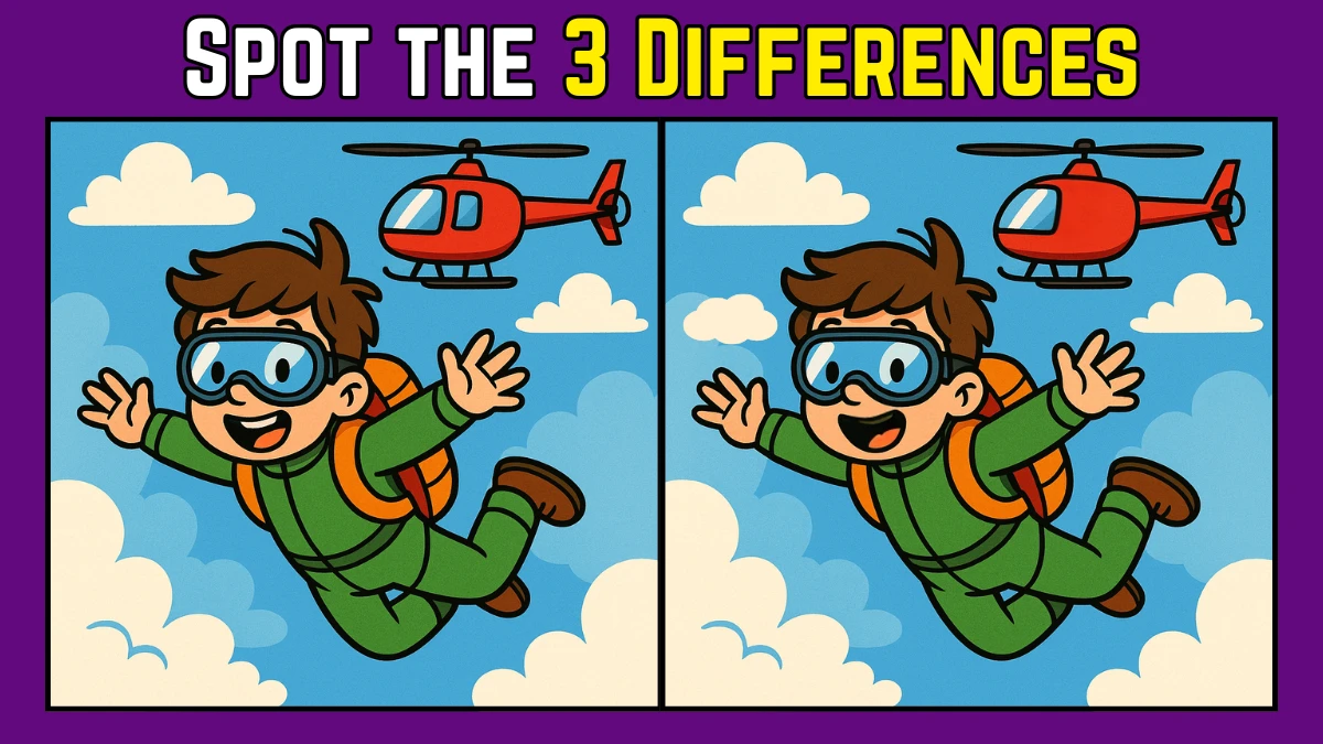 Spot the Difference: Within 8 Seconds Spot The 3 Differences in this Skydiver Image