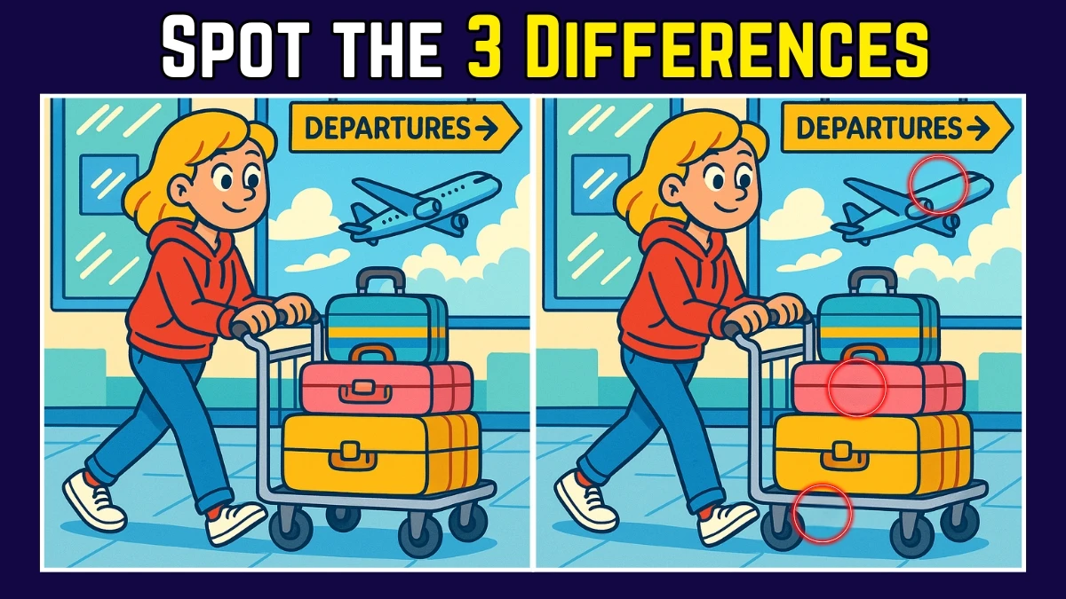 Spot the Difference: Within 9 Seconds Spot The 3 Differences in this Girl Carrying Luggage Image
