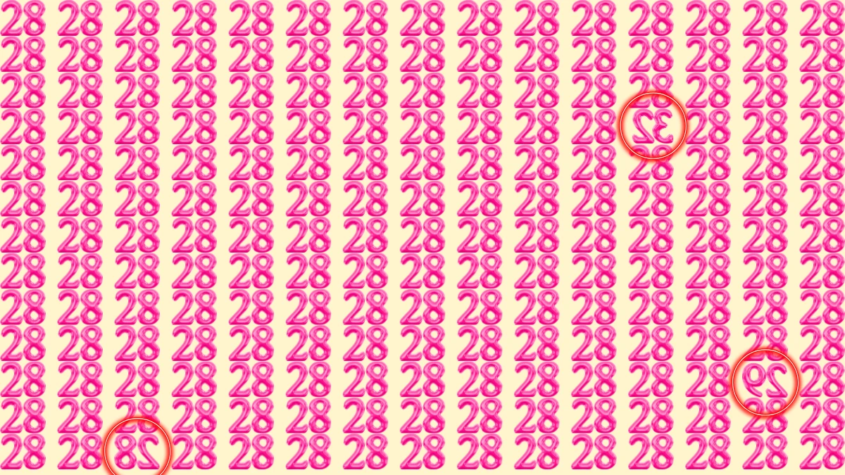 Optical Illusion: Within 12 Seconds Spot The 3 Inverted Numbers among 28s