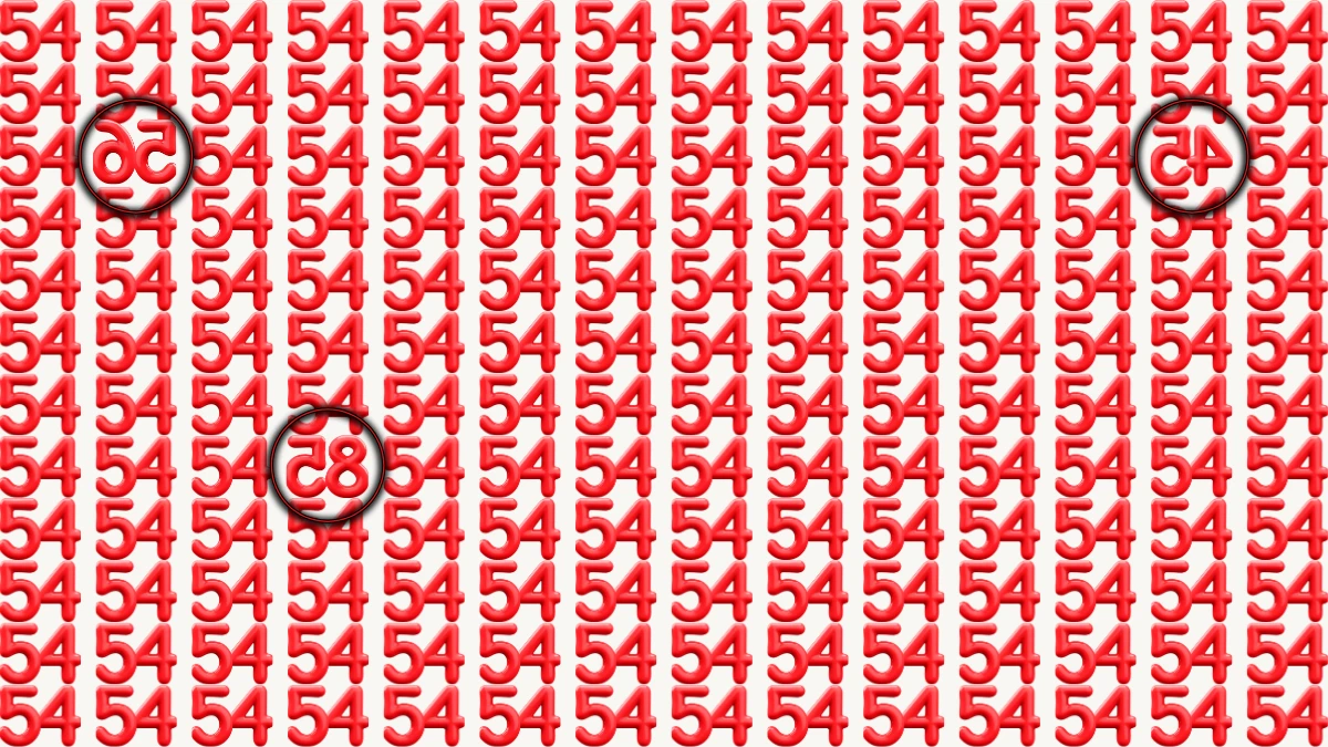 Optical Illusion: Within 12 Seconds Spot The 3 Inverted Numbers among 54s