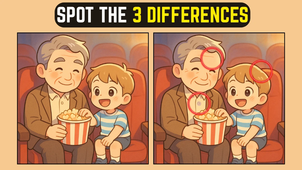 Spot the Difference: Can you Spot the 3 Differences in this Grandpa and Grandson Image in 10 Secs