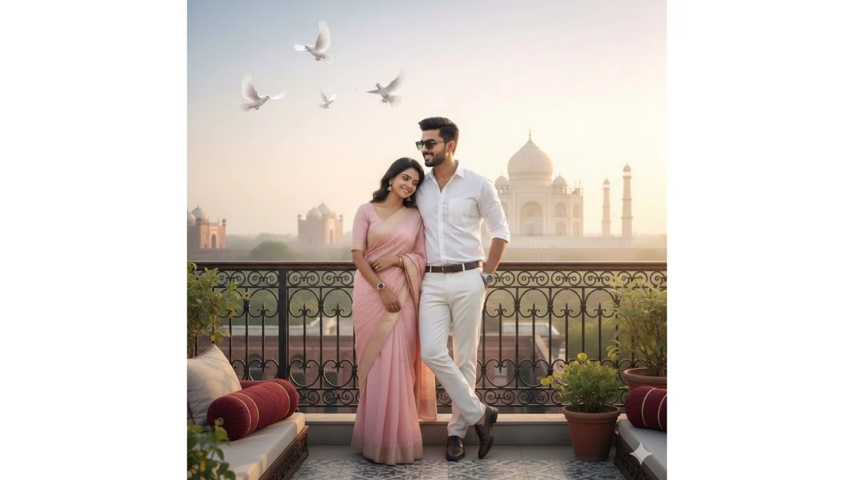 10 New Google Gemini AI Photo Editing Prompts to Create Romantic Taj Mahal Sunrise Couple Portraits