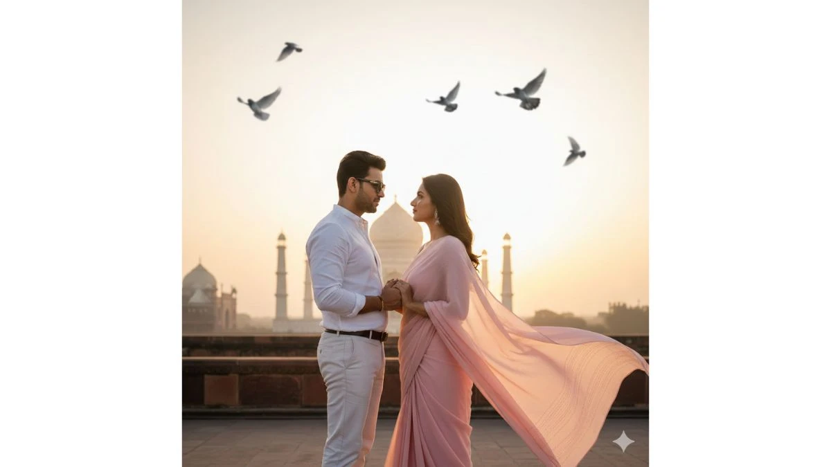10 New Google Gemini AI Photo Editing Prompts to Create Romantic Taj Mahal Sunrise Couple Portraits