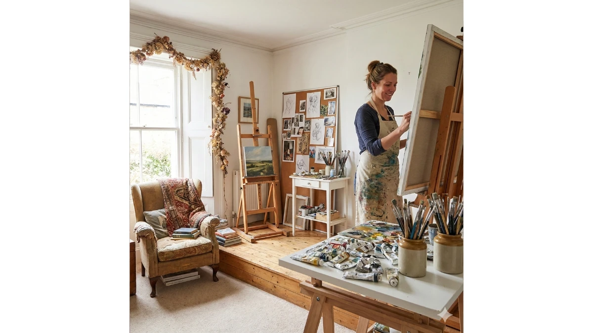 10 Gemini AI Photo Editing Prompts for Girls: Creating a Giant Floral Self-Portrait Mural in a Sunlit Studio