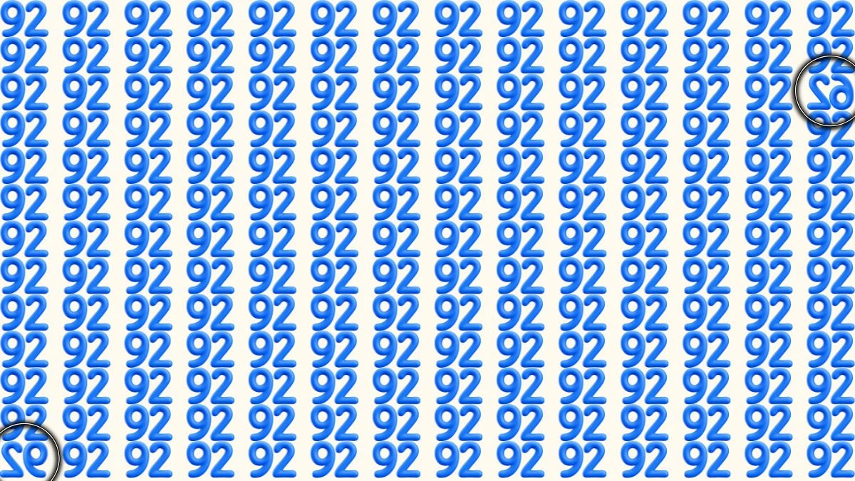 Optical Illusion: Within 8 Seconds Spot The Inverted Number 62 and 92 among 92