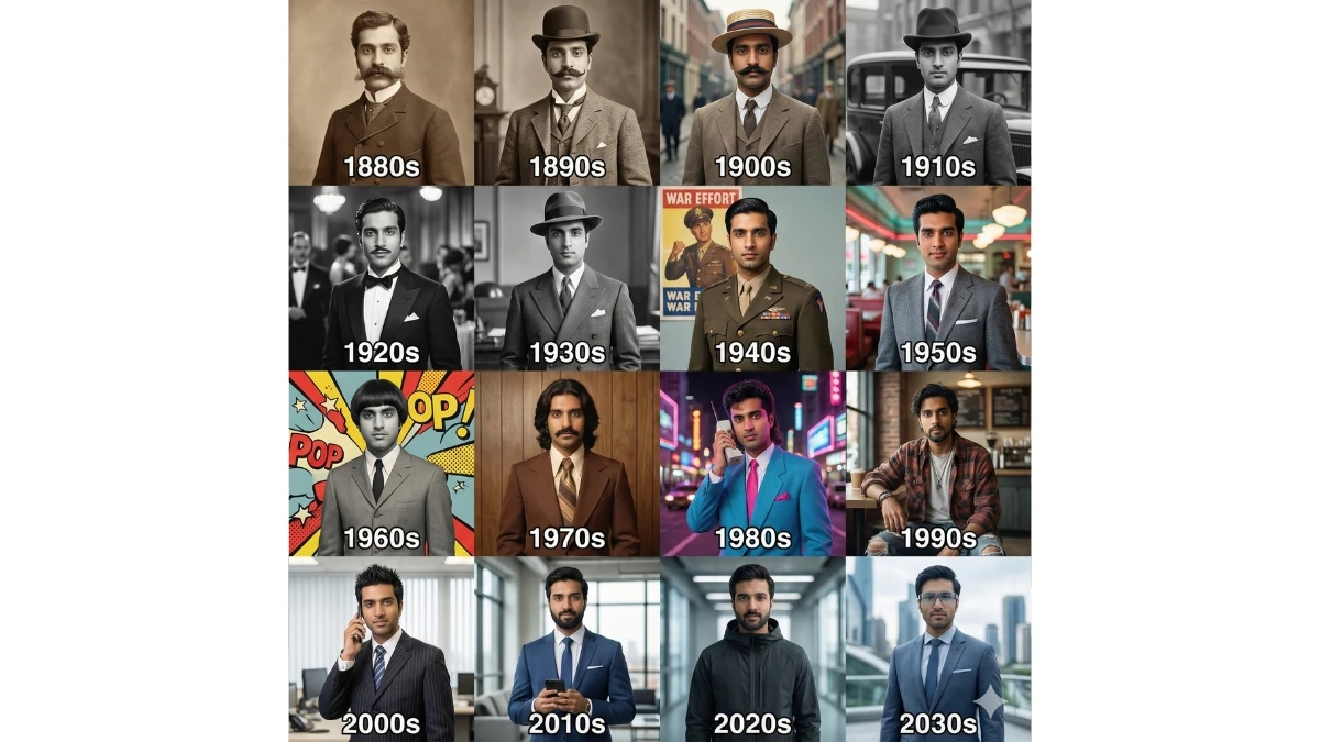 Time Travel Through Fashion Gemini AI Pro Prompt: A 4×4 Grid of Decades from the 1880s to the 1920s