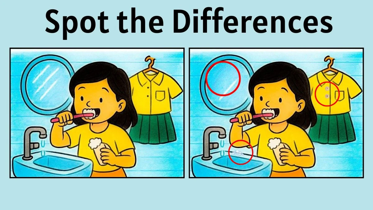 Spot the 3 Differences in This Girl Brushing Teeth Picture in 10 Seconds – Can You Find Them All?